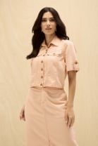 Conjunto de Saia Midi e Cropped Salmão 