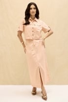 Conjunto de Saia Midi e Cropped Salmão 