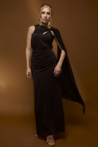 Conjunto de Saia Longa e Blusa com Recortes Preto 