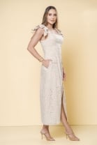 Vestido Longo Abotoamento Frontal Laise Bege 