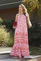 Vestido Longo Fluido Rosa Estampado 