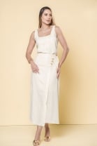 Conjunto de Saia com Transpasse e Regata Amarelo 