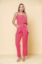 Conjunto de Calça e Blusa com Pregas Rosa 