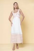 Vestido Longo com Amarração Off White 