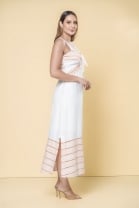 Vestido Longo com Amarração Off White 