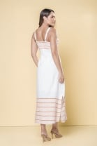 Vestido Longo com Amarração Off White 