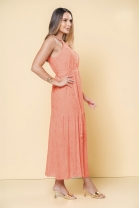 Vestido Longo Fluido Texturizado Laranja 