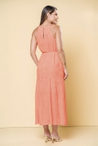 Vestido Longo Fluido Texturizado Laranja 