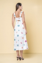 Vestido Longo Godê Off White Bordado 