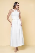 Conjunto de Saia com Cropped Bordado Off White