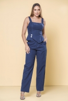 Conjunto de Calça e Blusa Assimétrica Azul Marinho 
