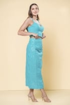 Conjunto de Saia e Cropped de Alça Paete Azul 