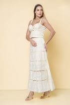 Conjunto de Saia Longa e Blusa Decote Cru
