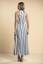 Vestido Listrado com Alças Trançadas Preto