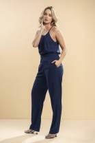 Conjunto de Calça em Alfaiataria e Blusa Cavada Azul Marinho