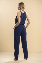 Conjunto de Calça em Alfaiataria e Blusa Cavada Azul Marinho