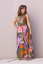 Vestido Longo Verde Estampado 