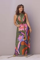 Vestido Longo Verde Estampado 