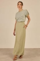 Conjunto de Saia Longa e Blusa Listrada Verde 