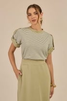 Conjunto de Saia Longa e Blusa Listrada Verde 