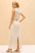 Vestido Midi Bordado com Cinto Removível Cru 