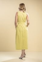 Vestido Midi com Transpasse e Decote V Amarelo 