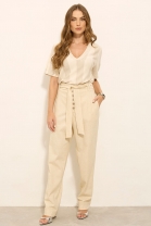 Conjunto de Calça e Blusa Listrada Cru 