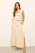 Conjunto de Cropped e Saia Longa Cru 