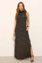 Vestido Longo Listrado Preto e Branco