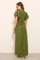 Vestido Longo Com Babado Verde Militar
