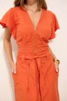 Vestido Longo Com Babado Laranja