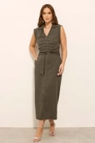 Conjunto de Saia e Cropped com Pregas Militar