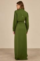 Vestido Longo Abotoamento Frontal Verde Militar