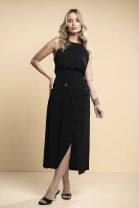 Vestido Midi com Transpasse Preto 