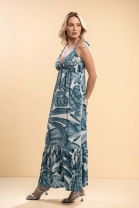 Vestido Longo Fluido Alças Finas Estampado 