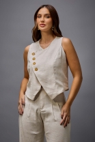 Conjunto de Calça e Colete Assimétrico Cru 