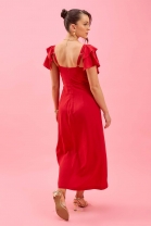 Vestido Midi Babados nas Mangas Vermelho 