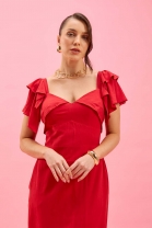 Vestido Midi Babados nas Mangas Vermelho 