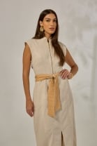 Vestido Midi Zíper Frontal Bege 