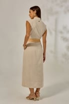 Vestido Midi Zíper Frontal Bege 