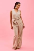 Conjunto de Calça e Blusa Assimétrica Bege 