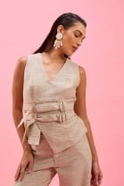 Conjunto de Calça e Blusa Assimétrica Bege 