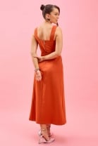 Vestido Midi Decote Quadrado Laranja 