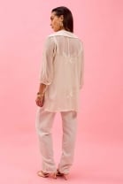 Trijunto de Calça Top e Camisa Transparente Bege 