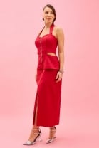 Vestido Midi Frente Única Vermelho 