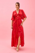 Vestido Longo Detalhes em Corda Vermelho 