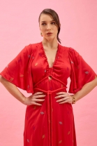 Vestido Longo Detalhes em Corda Vermelho 