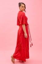Vestido Longo Detalhes em Corda Vermelho 