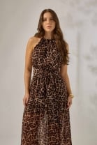 Vestido Longo Fluido de Onça