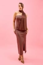 Vestido Midi Tomara que Caia Couro Marrom 